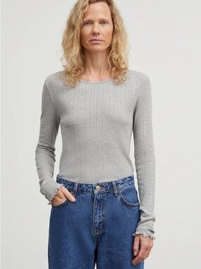 Skall Studio Edie Classic Ribbed Long Sleeve Tee - Light Gray